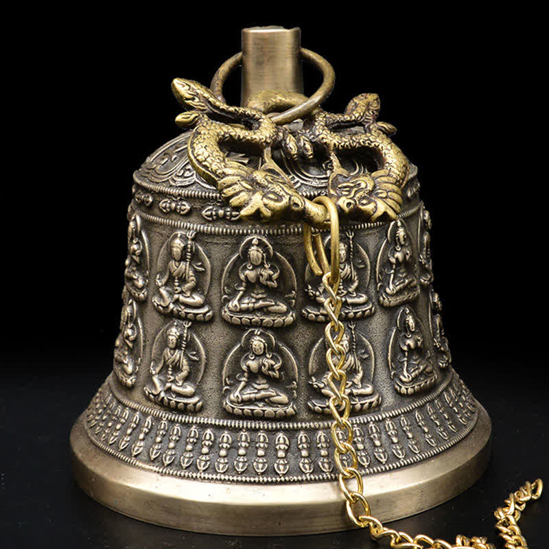 Tibetisch graviertes Buddha-Drachen-Windspiel, Glocke, Kupfer, Glück, Wanddekoration - image 2