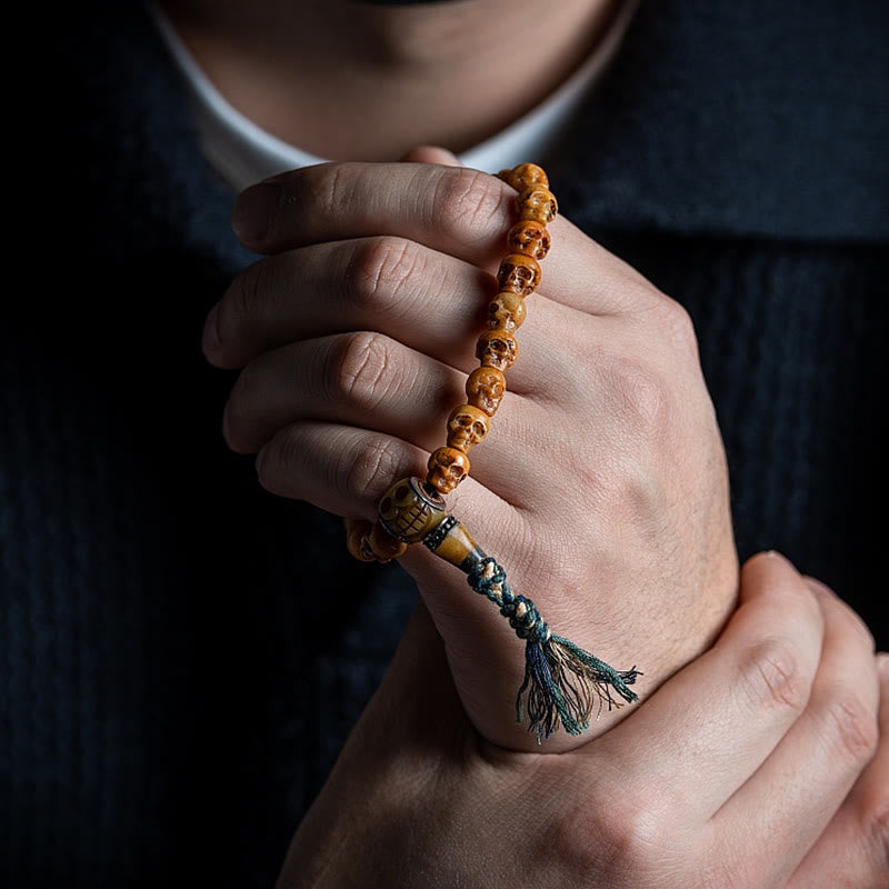 Armband mit Buddha-Steinen aus tibetischem Yak-Knochen, Muster „Der Herr der Leiche, Wald“, Stärke