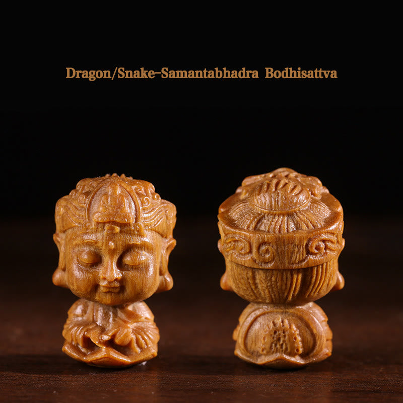 Buddha Stones Chinesisches Tierkreiszeichen, Buddha, Lotusblume aus grünem Sandelholz, graviert, positive Heimdekoration - Drache/Schlange-Samantabhadra Bodhisattva - image 6