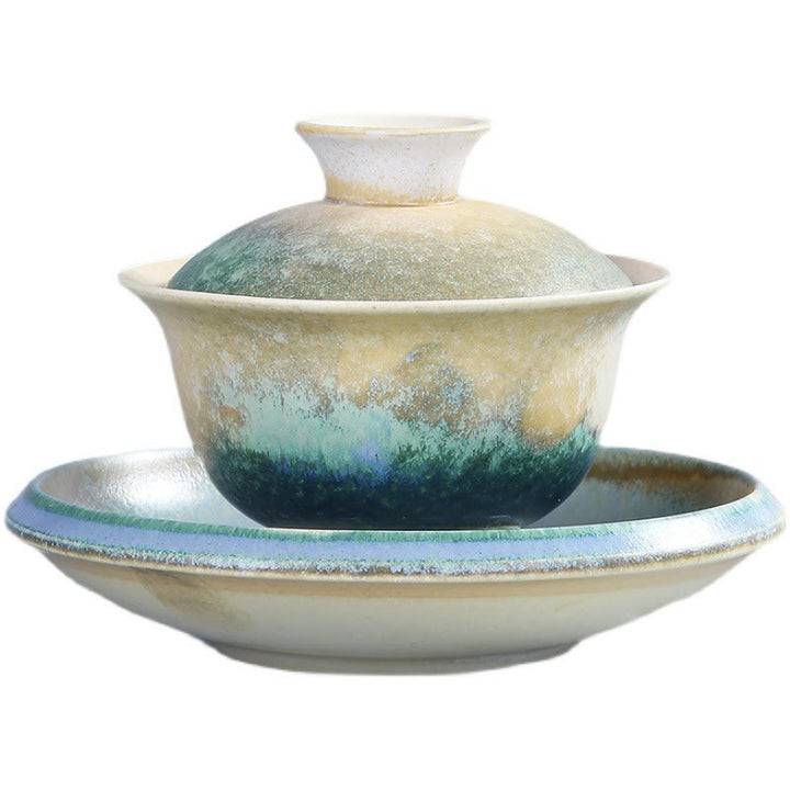Buddha Stones Green Ocean Waves Design Porzellan Keramik Gaiwan Sancai Teetasse Kung Fu Teetasse und Untertasse mit Deckel - image 8