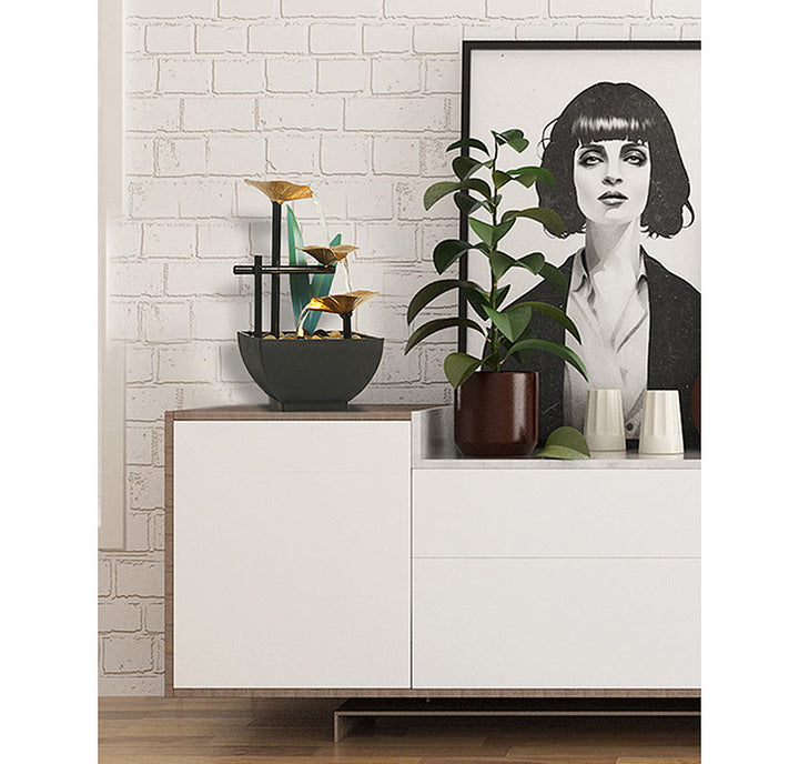 Dreischichtige Wasserfall-Brunnen-Tisch-Lotus-Ornamente mit Flussfelsen-Desktop-Dekoration - image 14