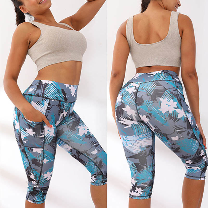 Buddha Stones Camo Print Einfarbige Sport-Yoga-Leggings mit hoher Taille für Damen Yoga-Caprihose