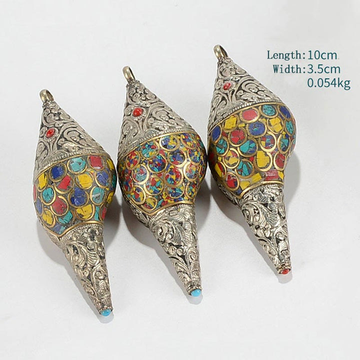 Tibetische handgefertigte natürliche Shankha bunte Muschelschale, Reichtum, Heimdekoration - Groß 15,5 x 6,5 cm - image 2