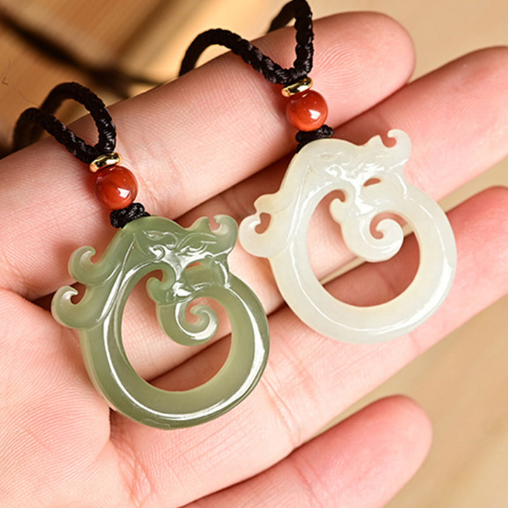 Buddha Stones, Weiß Jade, Cyan-Jade, Drachenschutz-Halskette, Schnur-Anhänger - image 9
