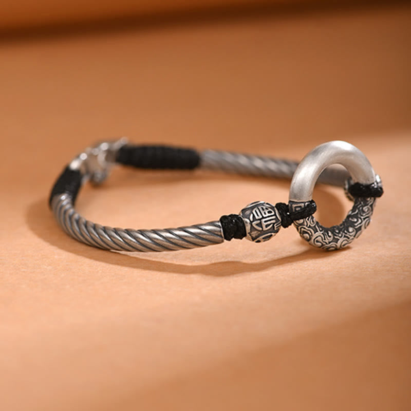 Buddha Stones 999 Sterling Silber Friedensschnalle mit Fu-Zeichen, Kupfermünze, Glückswolken-Armband - image 7