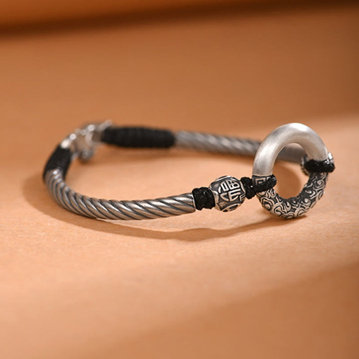 Buddha Stones 999 Sterling Silber Friedensschnalle mit Fu-Zeichen, Kupfermünze, Glückswolken-Armband - image 7