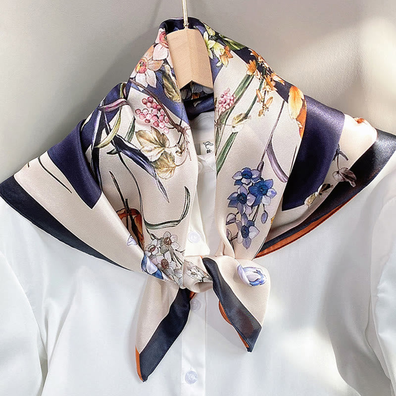 Halstuch mit Buddha Stonesn, pastorale Szene, Heißluftballon, Frühlingsblüten, 100 % Maulbeerseide - image 30