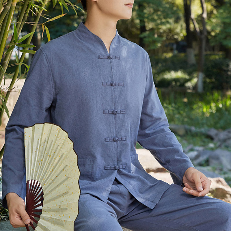 Spirituelle Zen-Praxis, Yoga, Meditation, Gebetskleidung, Baumwoll-Leinen-Herren-Set - Blau - US/ UK/AU48, EU58 (6XL) - image 3