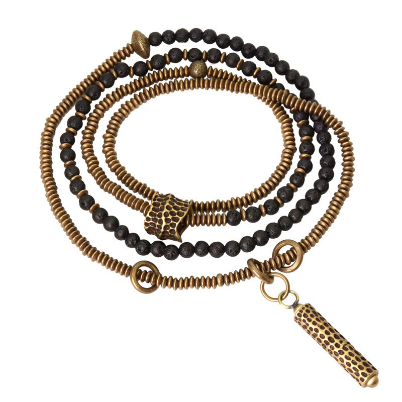 Buddha Stones ​​Vintage Lavastein Messing Kupfer Heilendes mehrlagiges Armband - image 9