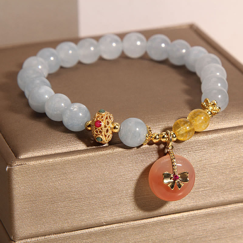 Buddha Stones Natürliches Aquamarin-Yanyuan-Achat-Friedensschnallen-Citrin-Heilarmband