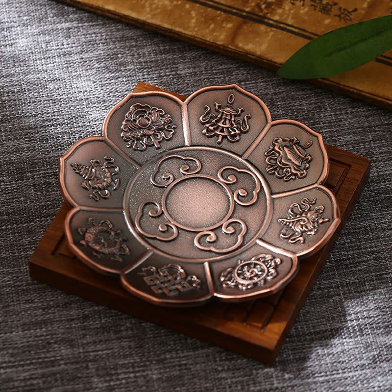 Buddha Stones, Lotus, Drache, Phönix, acht glückverheißende Symbole, Zinklegierung, Räucherstäbchenhalter, heilende Räuchergefäß-Dekoration - Acht glückverheißende Symbole braun (ohne Räucherloch) - image 12