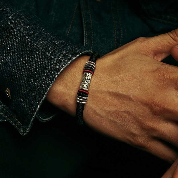 Buddha Stones 925 Sterling Silber Om Mani Padme Hum Peace Armband mit roter Schnur - image 15