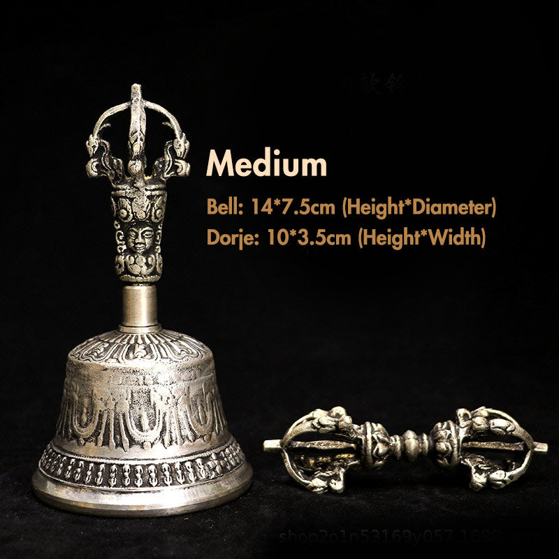 Buddha Stones Tibetische Meditationsglocke und Vajra Dorje Kupfer-Dekorationsset - Silber - Medium - image 5