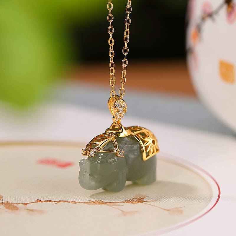 Buddha Stones 925 Sterling Silber Jade Elefant Segen Glück Halskette Kettenanhänger - Jade - image 0