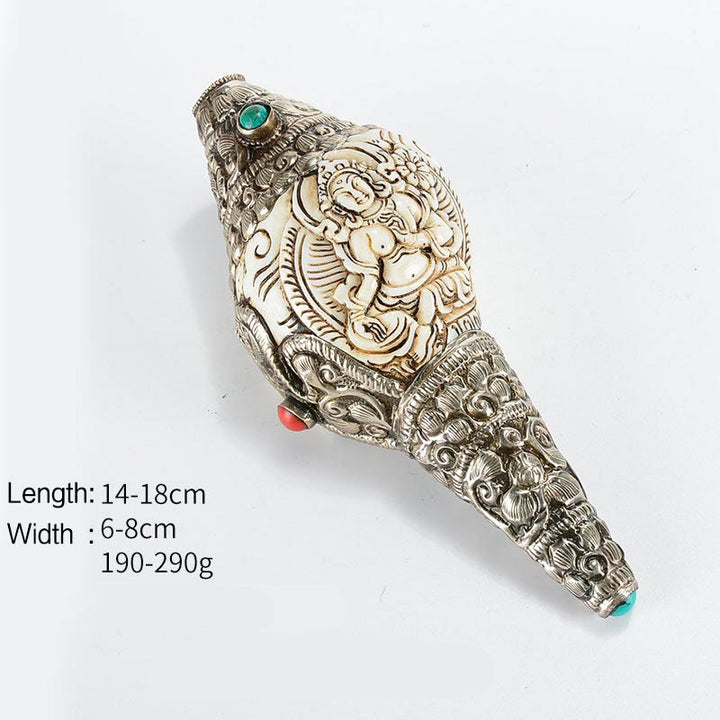Tibetische handgefertigte gravierte Shankha-Buddha-Muschelmuschel, Reichtum, positive Dekoration - Grüne Tara - image 15