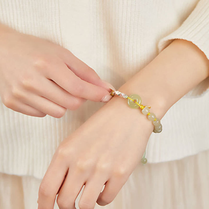 925 Sterling Silber Hetian Jade Peace Schnalle Perlen Glück Glück Charm Armband - image 5