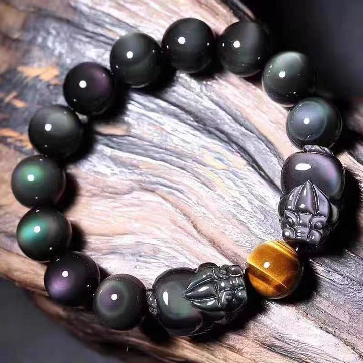 Buddha Stones FengShui PiXiu Regenbogen-Obsidian-Heilarmband