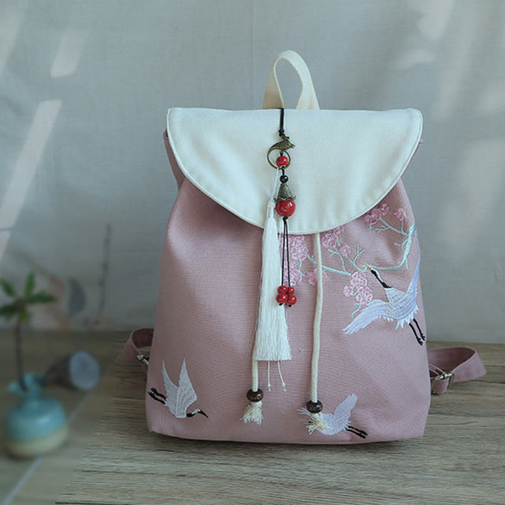 Handgemachter, bestickter Canvas-Rucksack mit Buddha Stones und großer Kapazität