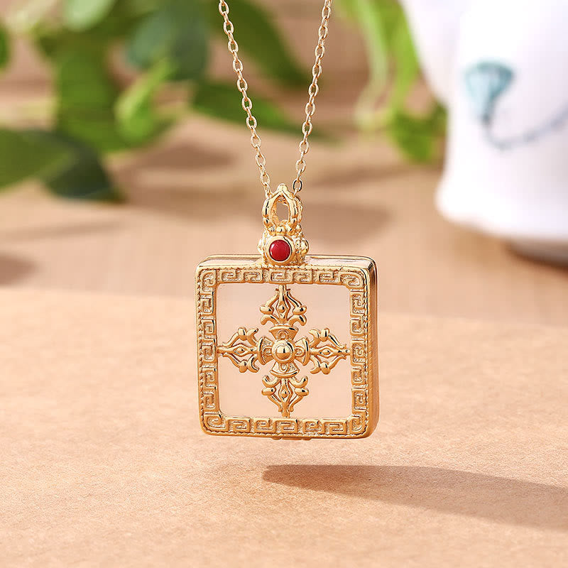 24 Karat vergoldeter Weiß Jade-Doppel-Dorje-Schutz-Glücks-Halskettenanhänger - Weiß Jade (Schutz♥Glück) - image 0
