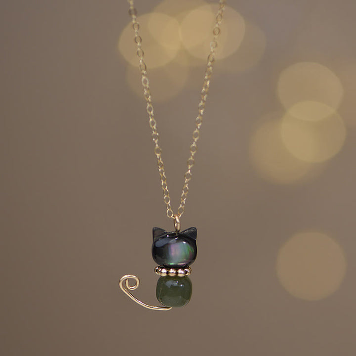 Buddha Stones 14K vergoldete Perle Hetian Jade Muschel Glück Katze Kätzchen Halskette Anhänger - Normal 14K vergoldet - Muschel & Cyan Jade - image 10