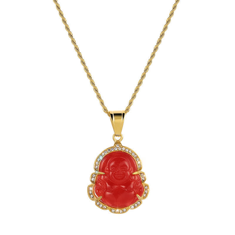 Buddha Stones 18K Gold gefüllt Lachender Buddha Jade Glück Halskette Kettenanhänger