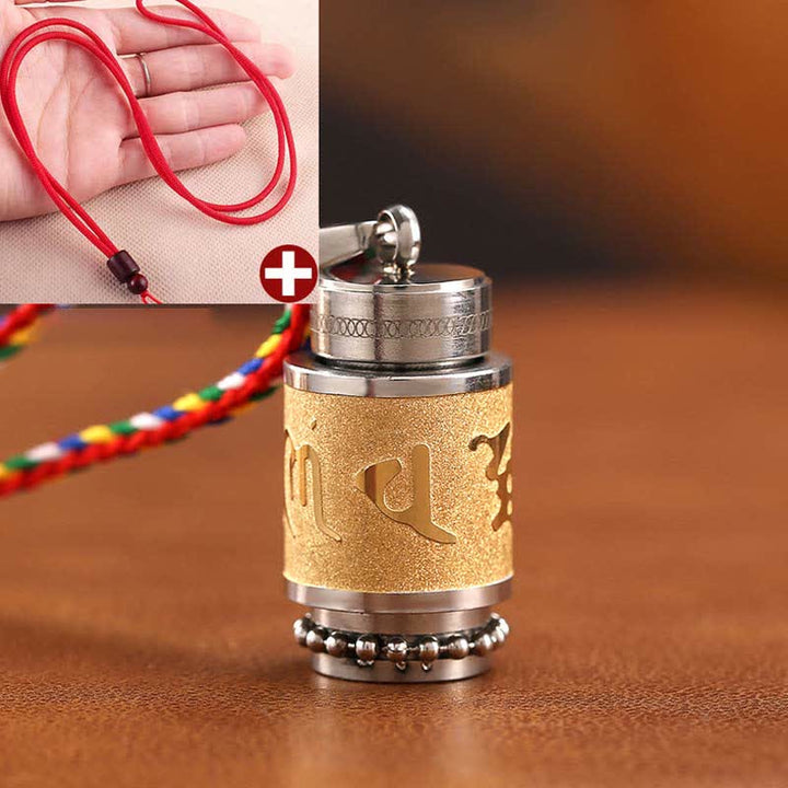 Buddha Stones ​​Tibet Om Mani Padme Hum Shurangama Mantra Titan Stahl Weisheit Amulett Halskette Anhänger - 1,4 x 2,4 cm - Gold - Rote Schnur - image 22
