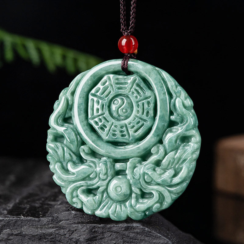 Buddha Stones Drachen Jade Yin Yang Balance Halskette String Anhänger