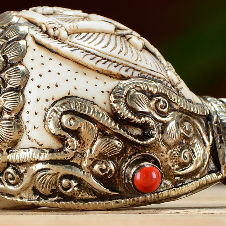 Tibetische handgefertigte gravierte Shankha-Buddha-Muschelmuschel, Reichtum, positive Dekoration - image 5