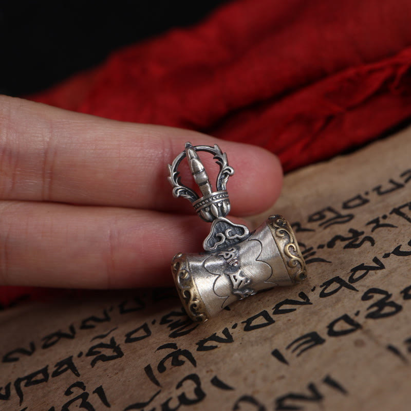 Buddha Stones, Tibet, 925er Sterlingsilber, Om Mani Padme Hum, Dorje-Glocke, Vajra, gravierter Erleuchtungsanhänger, Hängedekoration - image 11