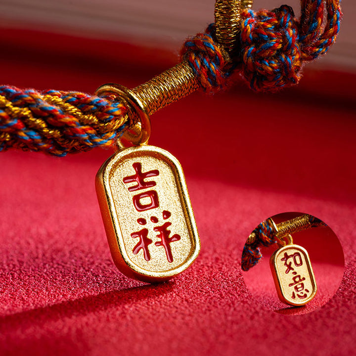 Buddha Stones Handgefertigtes mehrfarbiges geflochtenes Armband mit Om Mani Padme Hum Ruyi Glücksbringer