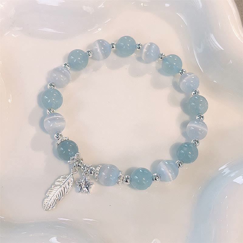 Buddha Stones 925 Sterling Silber Aquamarin Katzenauge Heilfeder Stern Charm Armband - image 7