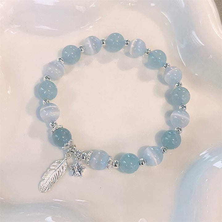 Buddha Stones 925 Sterling Silber Aquamarin Katzenauge Heilfeder Stern Charm Armband - image 7