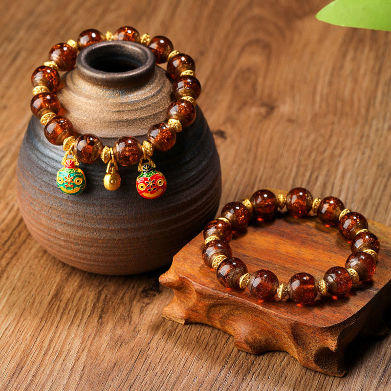 Buddha Stones Gold Schlucktier Familie Charm Liuli Glasperlen Glücksarmband - image 18