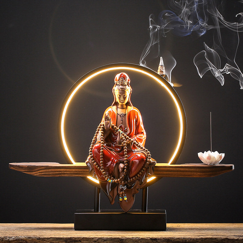 Buddha Stones Buddha Avalokitesvara Keramik Lotus Entspannung Räuchergefäß Dekoration