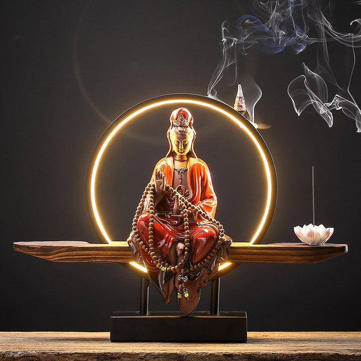 Buddha Stones Buddha Avalokitesvara Keramik Lotus Entspannung Räuchergefäß Dekoration