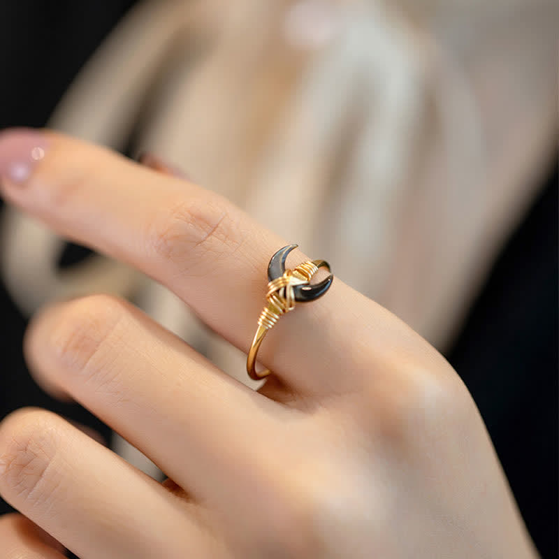 Buddha Stones Natürlicher Tridacna-Stein Mond 14K Gold Segensring - image 13