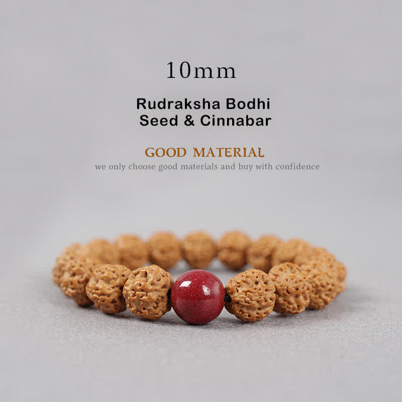 Buddha Stones Tibet Rudraksha Bodhi Seed Dzi Bead Bernstein Türkis Reichtum Armband - 10 mm - Rudraksha Bodhi-Samen und Zinnober - image 17