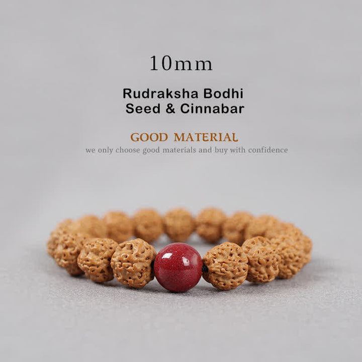 Buddha Stones Tibet Rudraksha Bodhi Seed Dzi Bead Bernstein Türkis Reichtum Armband - 10 mm - Rudraksha Bodhi-Samen und Zinnober - image 17