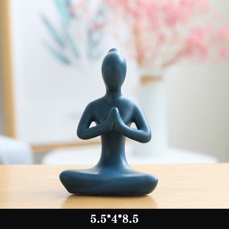 Abstrakte Yoga-Meditationsübung, Keramik, spirituelle Figur, Skulptur, Dekoration - Blau - Beten - image 3