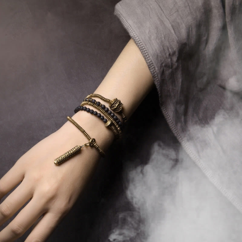 Buddha Stones ​​Vintage Lavastein Messing Kupfer Heilendes mehrlagiges Armband - image 3