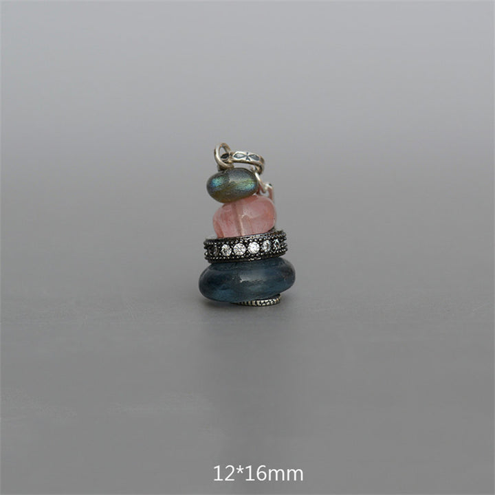 Buddha Stones Zen Cairn Labradorit Verschiedene Kristalle Calm Anhänger Halskette - Anhänger mit schwarzem Glitzerstein und rosa Kristall- und Glasperlen, 12 x 16 mm - image 21