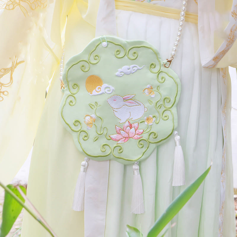 Buddha Stones Luck Stickerei Lotus Koi Fisch Kaninchen Blume Hanfu Tasche Umhängetasche Umhängetasche - Grünes Blumenkaninchen - image 22