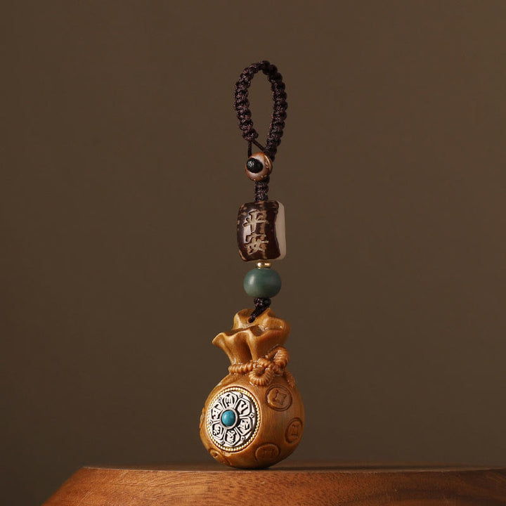 Buddha Stones, kleines Blatt, rotes Sandelholz, grünes Sandelholz, Geldbeutel, Om Mani Padme Hum, drehbarer Schutz, Hängedekoration - Grünes Sandelholz (Heilung♥Positiv) - Schlüsselanhänger - image 8