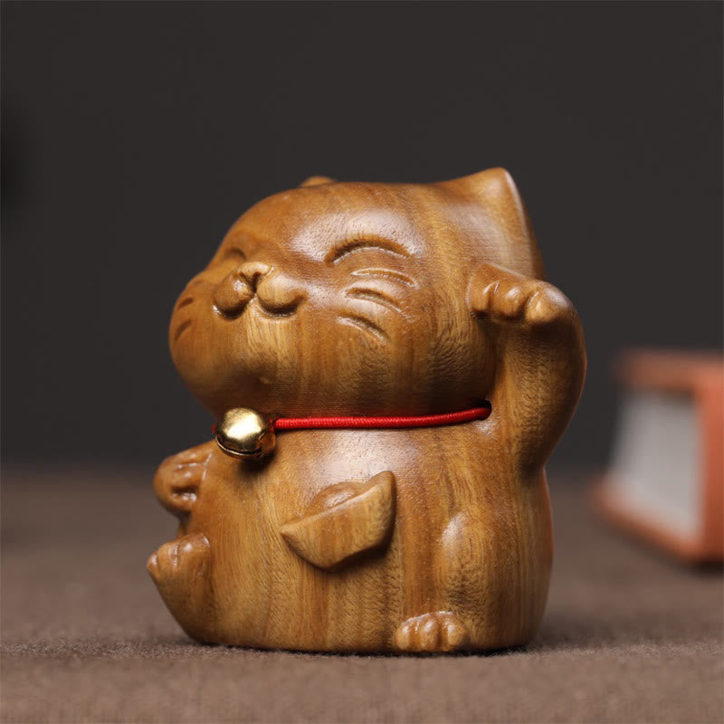 Buddha Stones Green Sandelwood Small Mini Cute Lucky Cat Peace Dekorationen