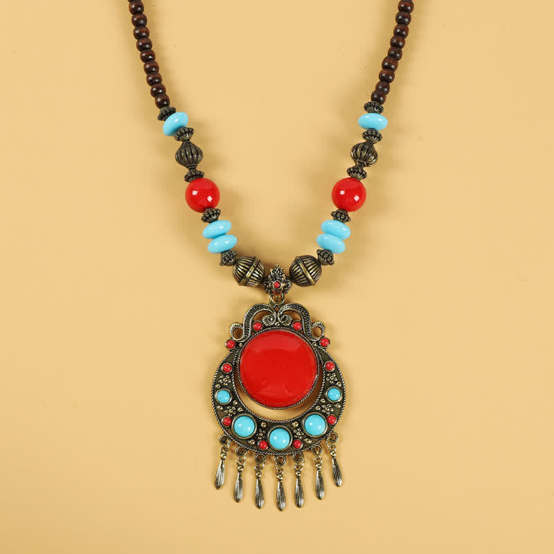 Tibetische Retro-Perlen, Quasten-Haarschmuck, Haarschmuck - Quastenrot - image 8