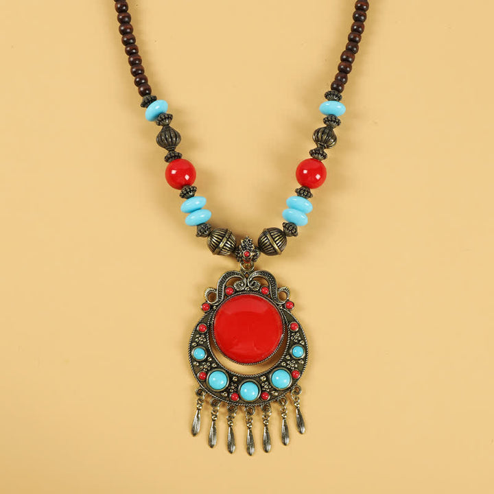 Tibetische Retro-Perlen, Quasten-Haarschmuck, Haarschmuck - Quastenrot - image 8