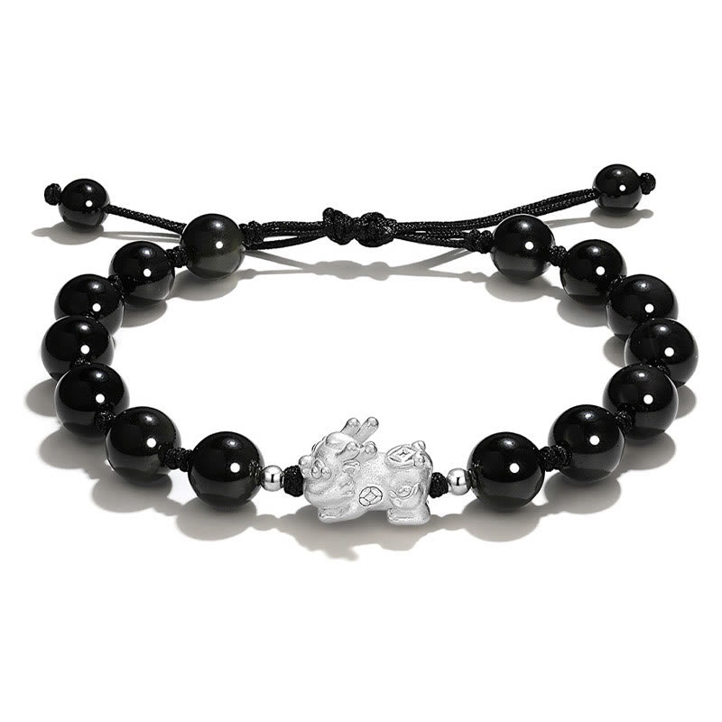 Buddha Stones natürliches schwarzes Obsidian-Katzenauge-Rosa-Kristall-PiXiu-Stärke-Armband - image 1