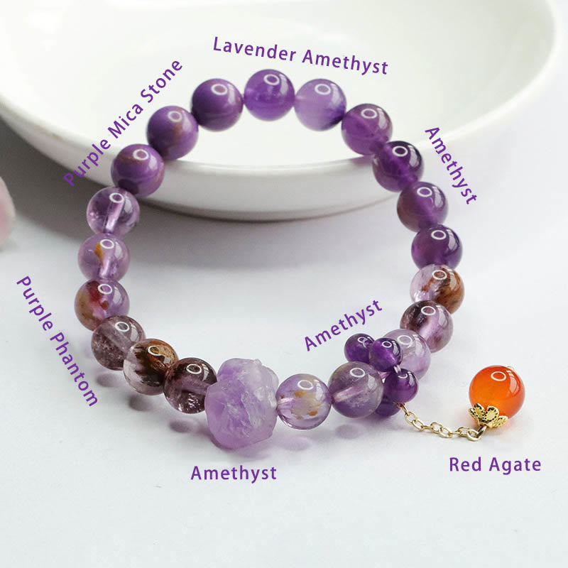 Buddha Stones Armband mit natürlichem Amethyst und violettem Phantom-Edelstein, spirituelles Bewusstsein