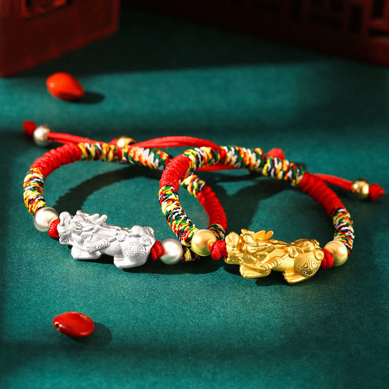 Buddha Stones 999 Sterling Silber PiXiu Wealth King Kong Knotenschnur geflochtenes Kinder-Kind-Armband - image 0