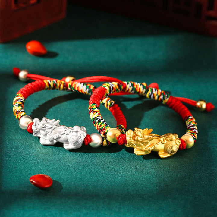 Buddha Stones 999 Sterling Silber PiXiu Wealth King Kong Knotenschnur geflochtenes Kinder-Kind-Armband - image 0